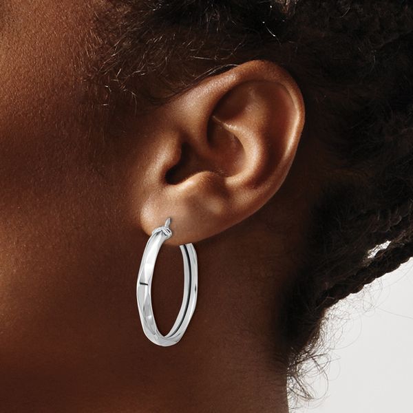 Leslie's 14K White Gold Polished Round Hoop Earrings - Image 3