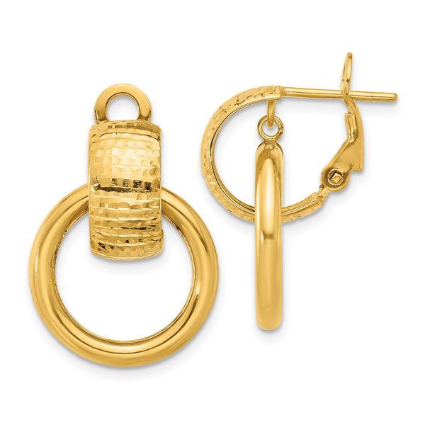 Leslie's 14K Polished and D/C Circle Dangle Omega Back Earrings