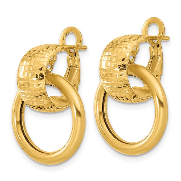 Leslie's 14K Polished and D/C Circle Dangle Omega Back Earrings - Image 2