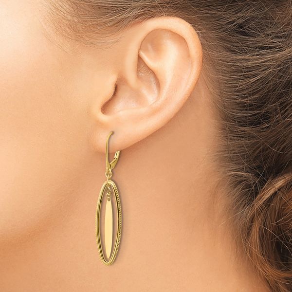 Leslie's 14K Polished and Textured Dangle Leverback Earrings - Image 3
