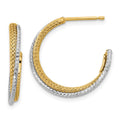 Leslie's 14K w/Rhodium Polished/Textured/Dia-cut J-Hoop Earrings