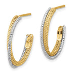 Leslie's 14K w/Rhodium Polished/Textured/Dia-cut J-Hoop Earrings - Image 2