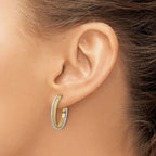 Leslie's 14K w/Rhodium Polished/Textured/Dia-cut J-Hoop Earrings - Image 3