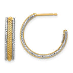 Leslie's 14K w/Rhodium Polished/Textured/Dia-cut J-Hoop Earrings