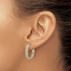Leslie's 14K w/Rhodium Polished/Textured/Dia-cut J-Hoop Earrings - Image 3