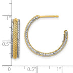 Leslie's 14K w/Rhodium Polished/Textured/Dia-cut J-Hoop Earrings - Image 4