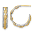 Leslie's 14K w/Rhodium Polished/Textured/Dia-cut Twist J-Hoop Earrings
