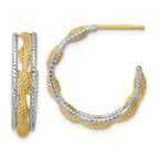 Leslie's 14K w/Rhodium Polished/Textured/Dia-cut Twist J-Hoop Earrings