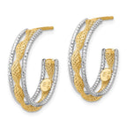 Leslie's 14K w/Rhodium Polished/Textured/Dia-cut Twist J-Hoop Earrings - Image 2