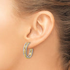 Leslie's 14K w/Rhodium Polished/Textured/Dia-cut Twist J-Hoop Earrings - Image 3