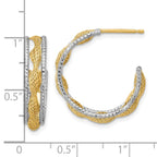 Leslie's 14K w/Rhodium Polished/Textured/Dia-cut Twist J-Hoop Earrings - Image 4