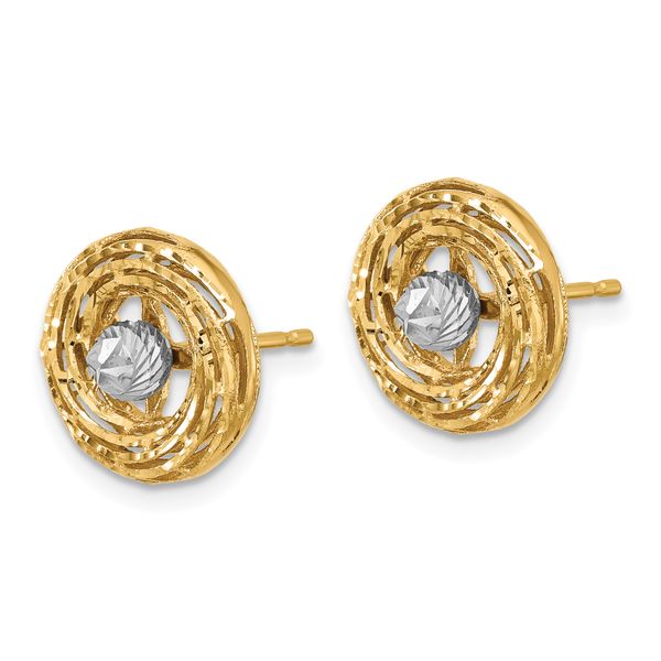 Leslie's 14K Two-tone Polished/Textured/Dia-cut Post Earrings - Image 2