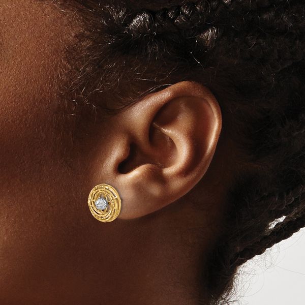 Leslie's 14K Two-tone Polished/Textured/Dia-cut Post Earrings - Image 3