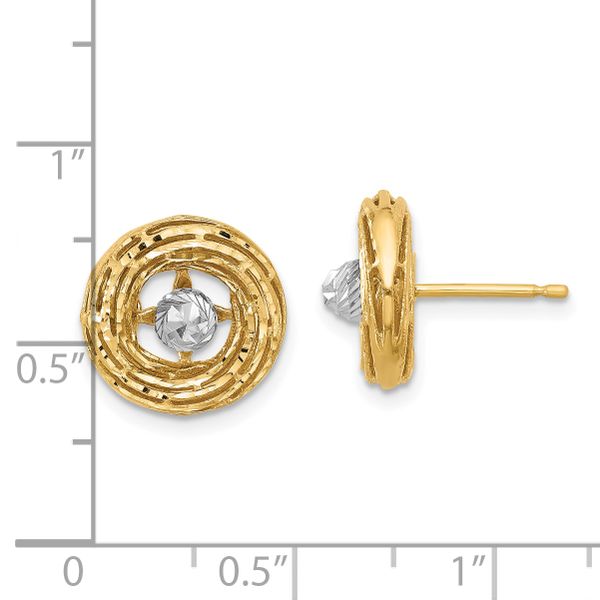 Leslie's 14K Two-tone Polished/Textured/Dia-cut Post Earrings - Image 4