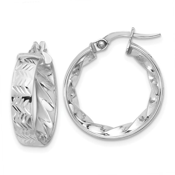 Leslie's 14k w/ White Rhodium Plating Polished and D/C Hoop Earrings