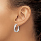 Leslie's 14k w/ White Rhodium Plating Polished and D/C Hoop Earrings - Image 3