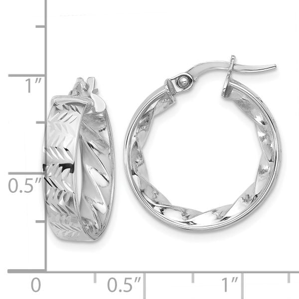 Leslie's 14k w/ White Rhodium Plating Polished and D/C Hoop Earrings - Image 4