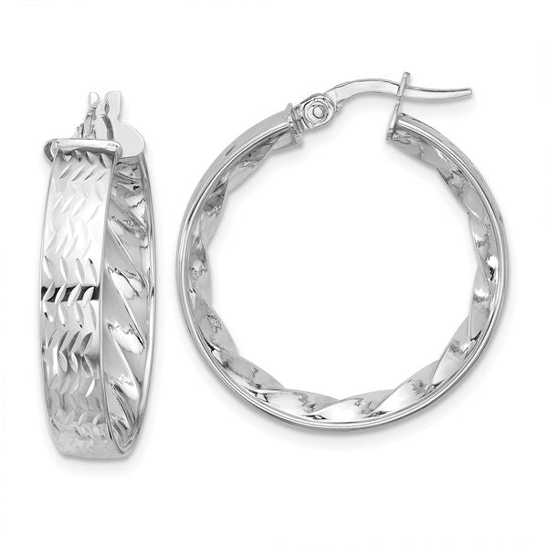 Leslie's 14k w/ White Rhodium Plating Polished and D/C Hoop Earrings