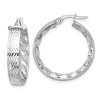 Leslie's 14k w/ White Rhodium Plating Polished and D/C Hoop Earrings