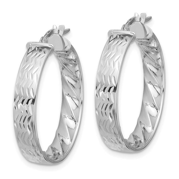 Leslie's 14k w/ White Rhodium Plating Polished and D/C Hoop Earrings - Image 2