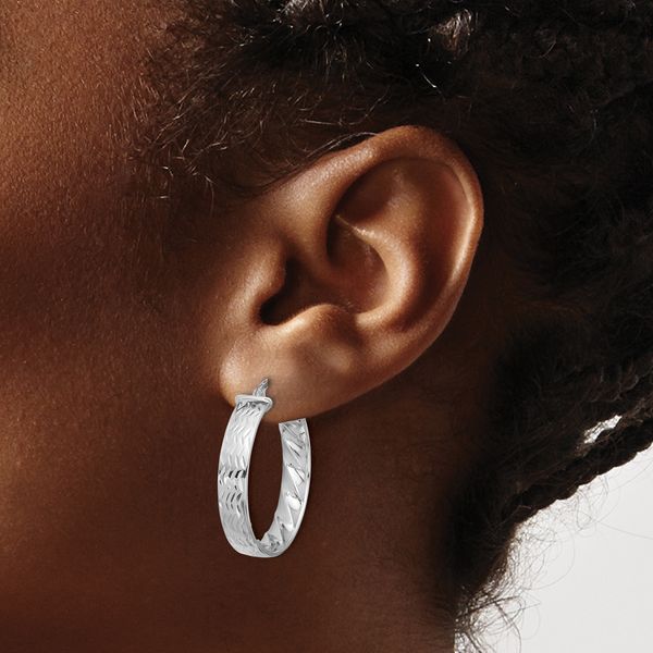 Leslie's 14k w/ White Rhodium Plating Polished and D/C Hoop Earrings - Image 3