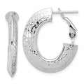 Leslie's 14k with White Rhodium Plating Polished and Diamond-cut Omega Back Hoop Earrings