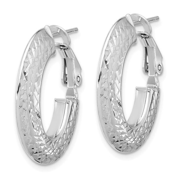 Leslie's 14k with White Rhodium Plating Polished and Diamond-cut Omega Back Hoop Earrings - Image 2