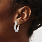Leslie's 14k with White Rhodium Plating Polished and Diamond-cut Omega Back Hoop Earrings - Image 3