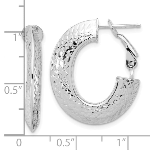 Leslie's 14k with White Rhodium Plating Polished and Diamond-cut Omega Back Hoop Earrings - Image 4