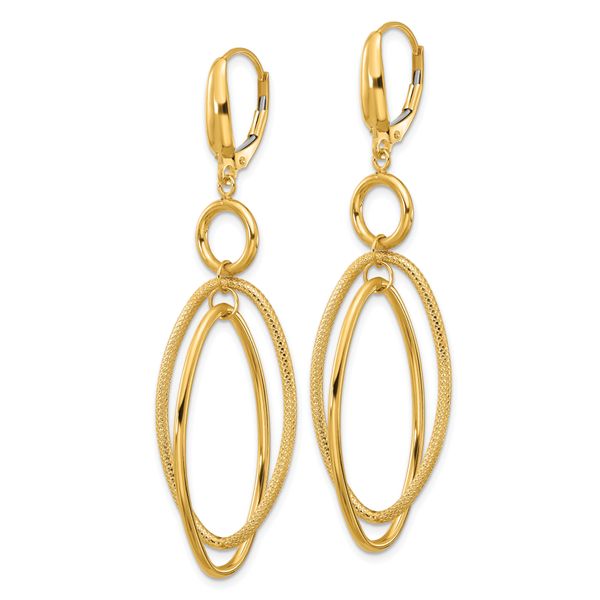 Leslie's 14k Polished and Textured Oval Dangle Leverback Earrings - Image 2