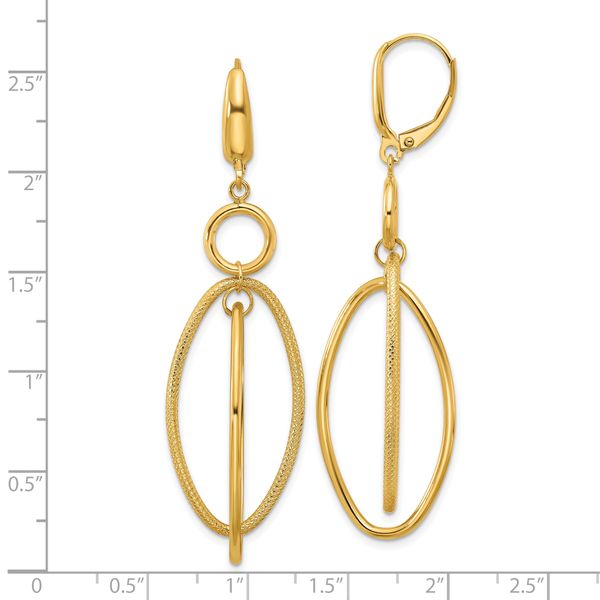 Leslie's 14k Polished and Textured Oval Dangle Leverback Earrings - Image 4