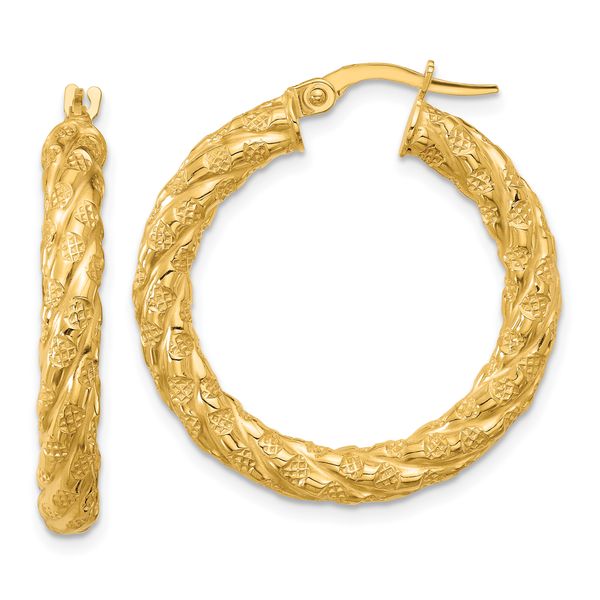 Leslie's 14k Polished and Textured Twisted Circle Hoop Earrings