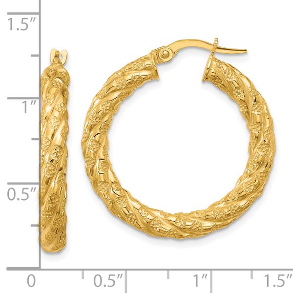 Leslie's 14k Polished and Textured Twisted Circle Hoop Earrings - Image 4