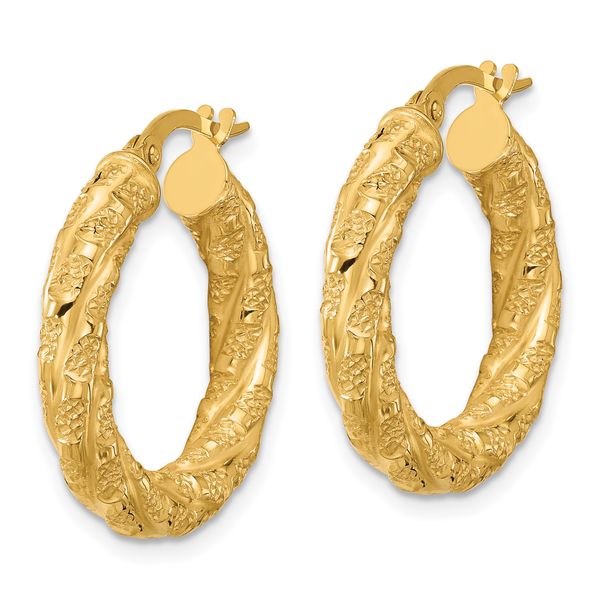 Leslie's 14k Polished and Textured Twisted Tube Hoop Earrings - Image 2