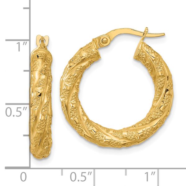 Leslie's 14k Polished and Textured Twisted Tube Hoop Earrings - Image 4