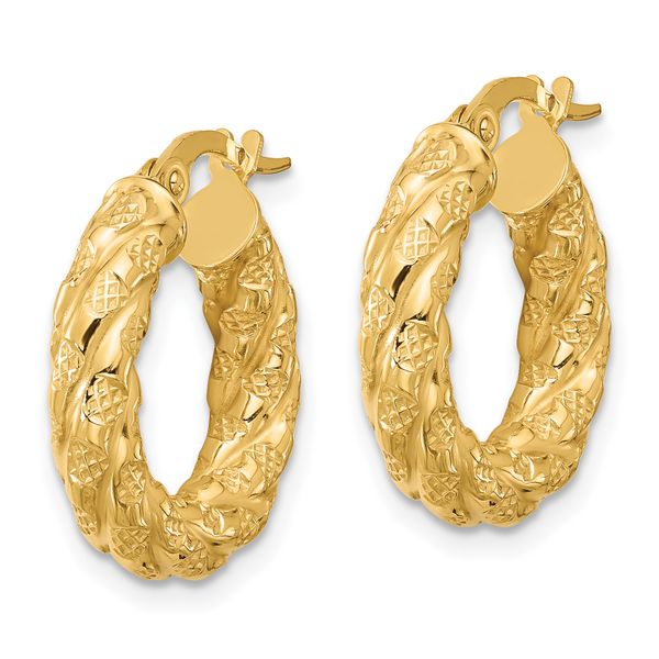 Leslie's 14k Polished and Textured Twisted Tube Hoop Earrings - Image 2