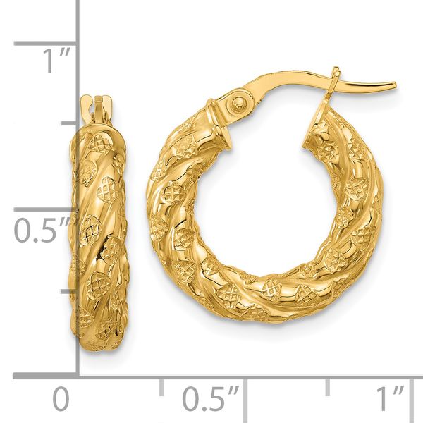 Leslie's 14k Polished and Textured Twisted Tube Hoop Earrings - Image 4