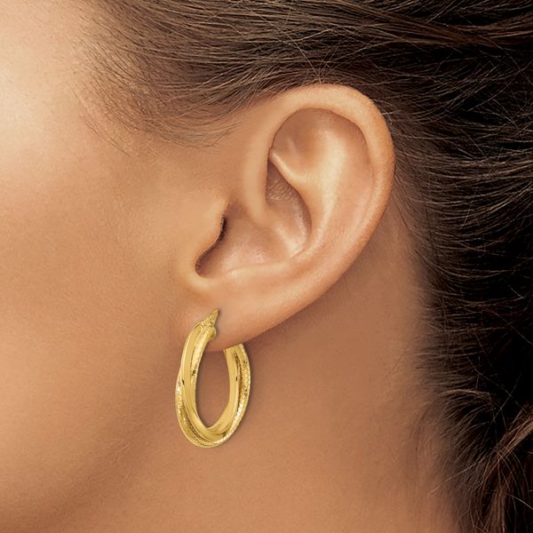 Leslie's 14k Polished and Textured Twisted Circle Hoop Earrings - Image 3