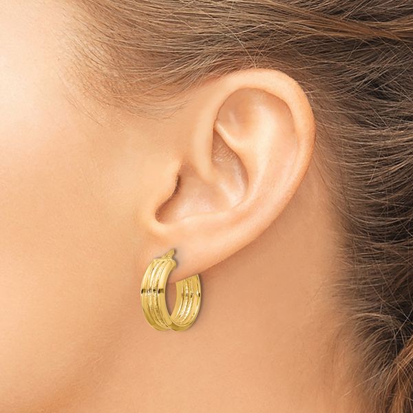 Leslie's 14k Polished and Textured Hoop Earrings - Image 3
