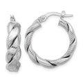 Leslie's 14k with White Rhodium Plating Polished and Textured Twisted Hoop Earrings