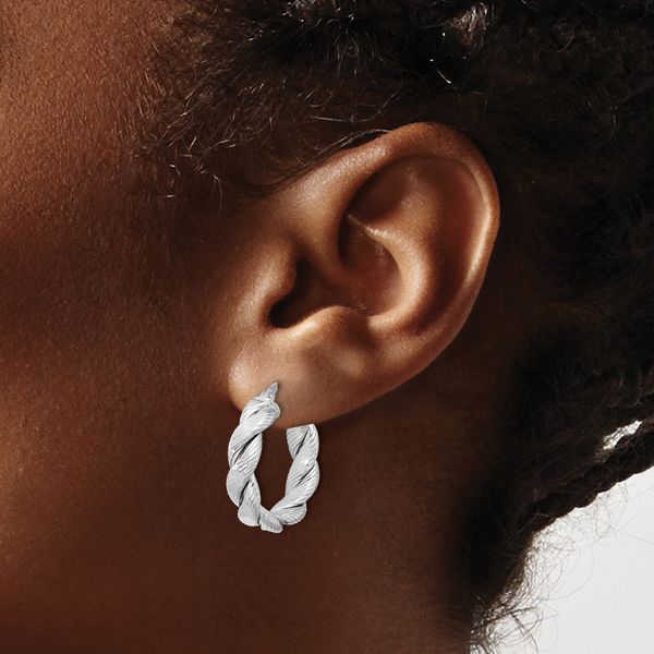 Leslie's 14k with White Rhodium Plating Polished and Textured Twisted Hoop Earrings - Image 3