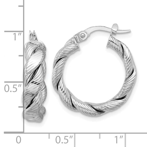 Leslie's 14k with White Rhodium Plating Polished and Textured Twisted Hoop Earrings - Image 4