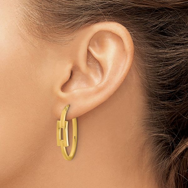 Leslie's 14k Polished Oval Sqare Tube Hoop Earrings - Image 3