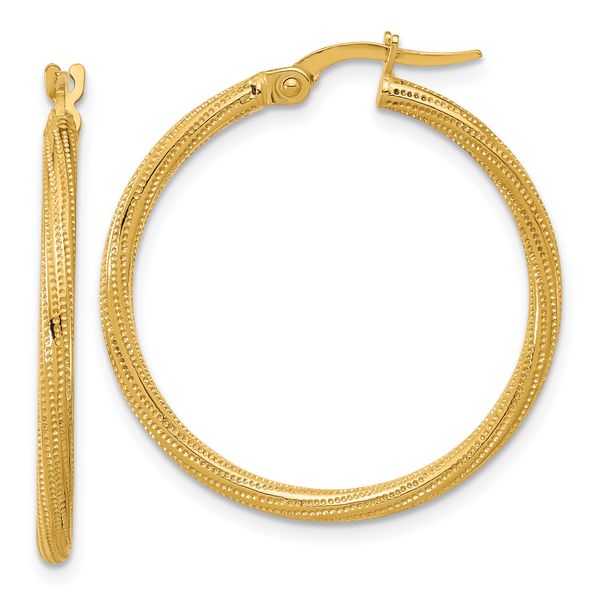 Leslie's 14k Polished and Textured Twisted Tube Hoop Earrings