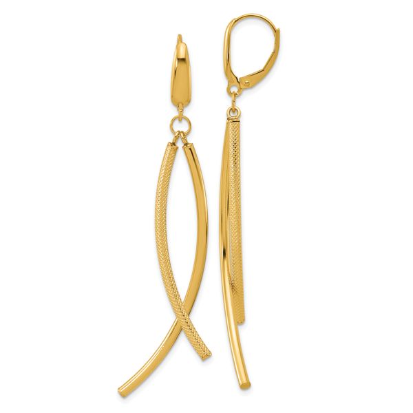 Leslie's 14k Polished and Textured Tube Dangle Leverback Earrings