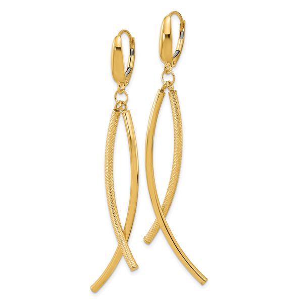 Leslie's 14k Polished and Textured Tube Dangle Leverback Earrings - Image 2