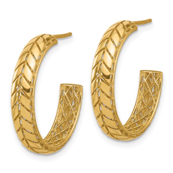 Leslie's 14K Polished Design J-Hoop Patterned Earrings - Image 2