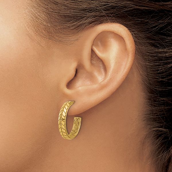 Leslie's 14K Polished Design J-Hoop Patterned Earrings - Image 3