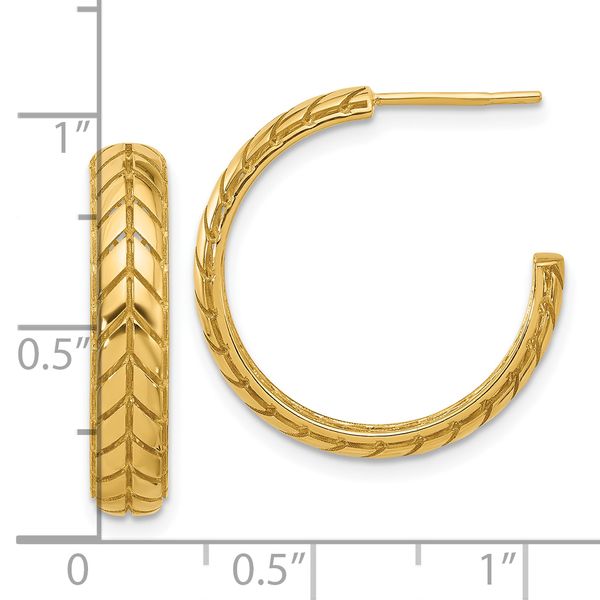 Leslie's 14K Polished Design J-Hoop Patterned Earrings - Image 4