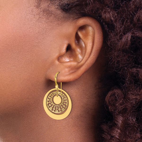 Leslie's 14K Polished and Diamond-cut Circles Dangle Earrings - Image 3